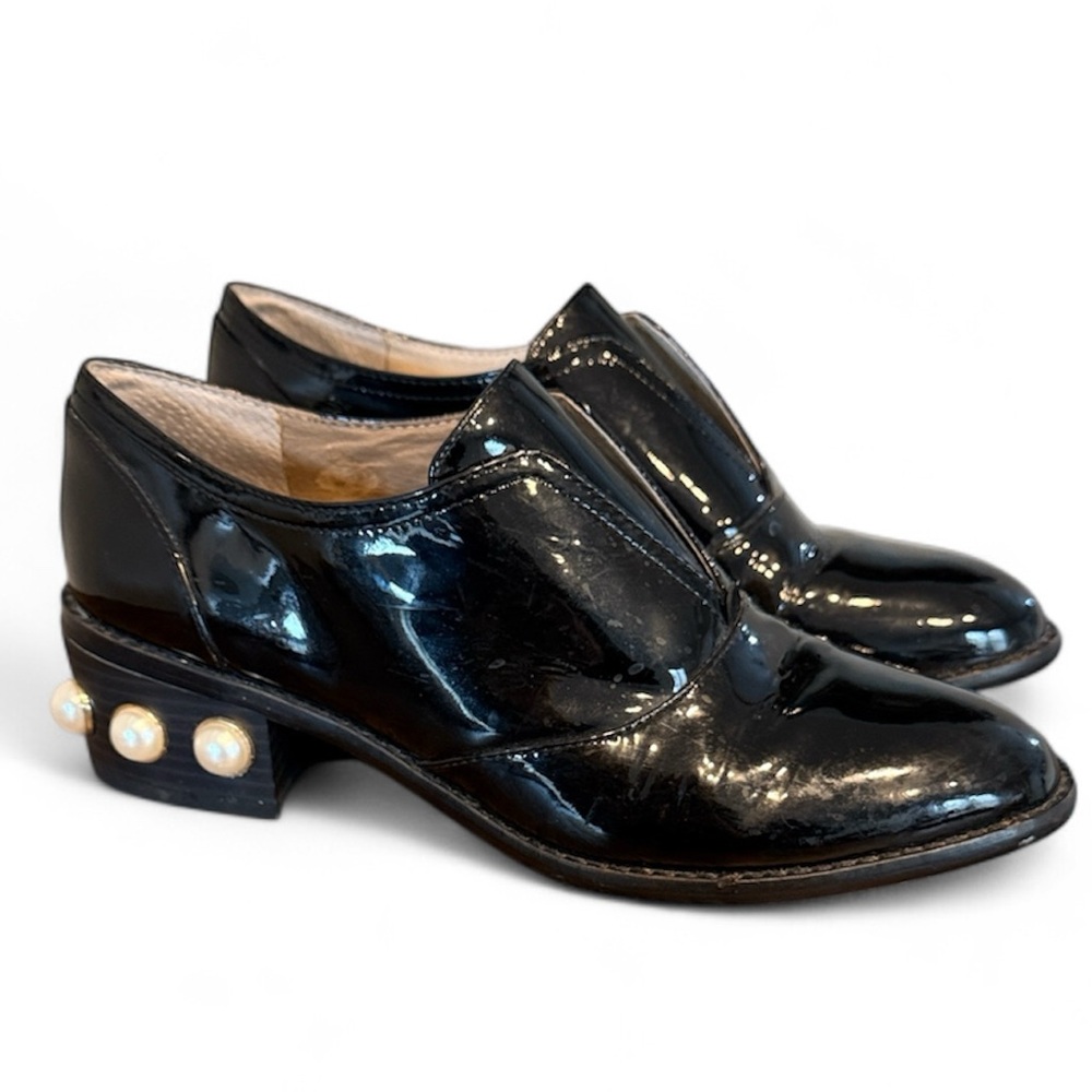 Louise et Cie Shoes Franley Oxford Black Leather Heels Pearl Studded Y2K Size‎ 7